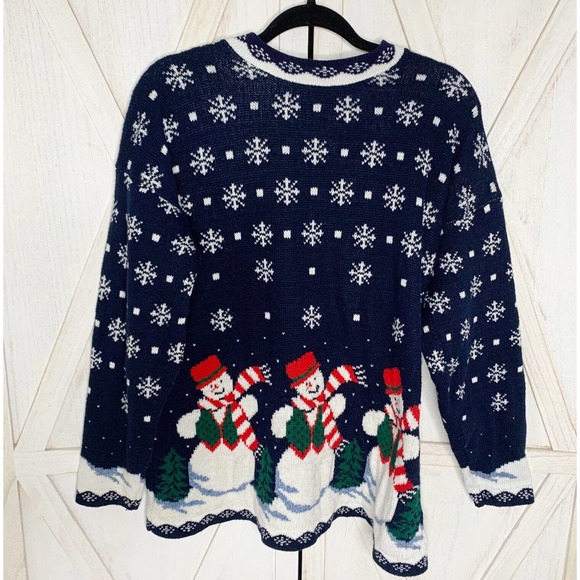 Vintage Sweaters - Vintage Private Eyes Christmas Snowman Womens Knit Sweater XL Made in USA Blue